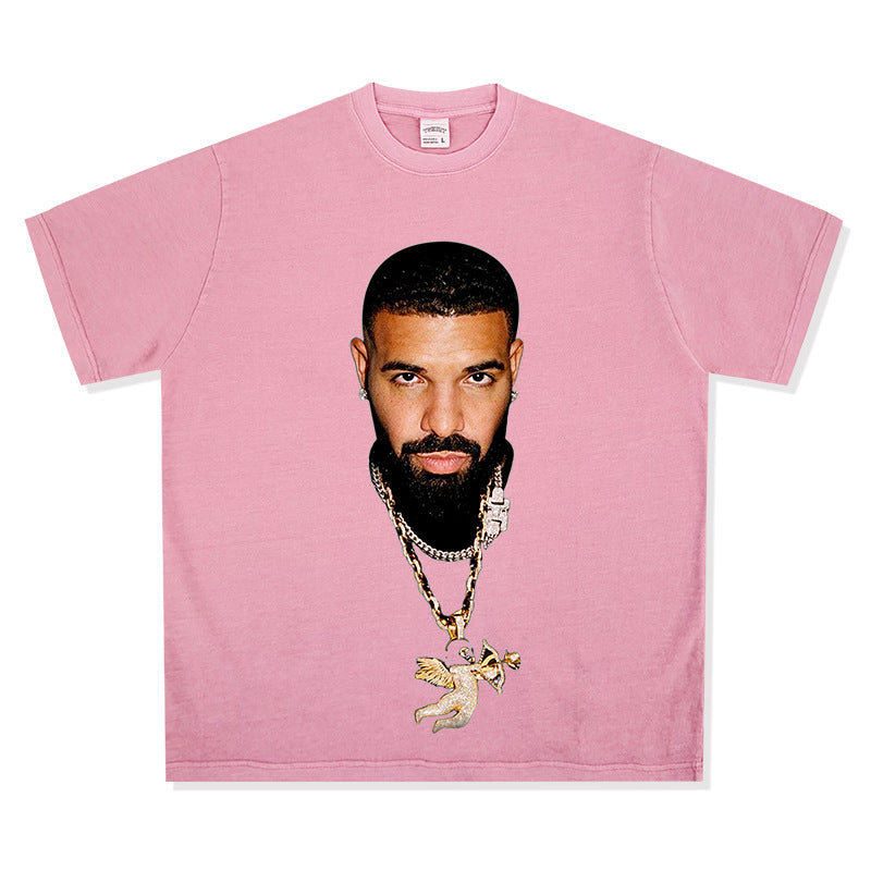 Outfit streetwear Vintage Hip Hop Drake Big Head Print Short Sleeve T-Shirt