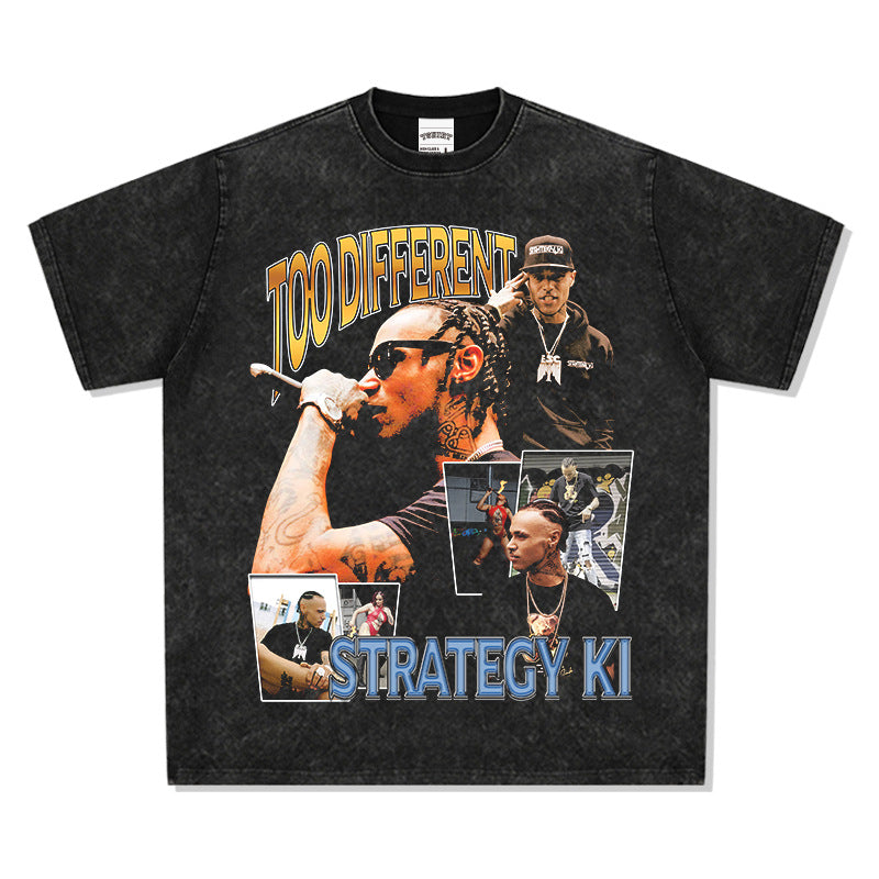 Outfit streetwear Retro, Hip Hop Strategy Ki Print Short Sleeve T-Shirt