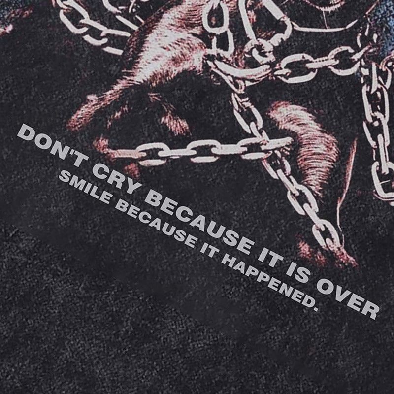 Ropa Vintage Hombre Vintage Doberman Printed Washed Old Short Sleeve T-Shirt