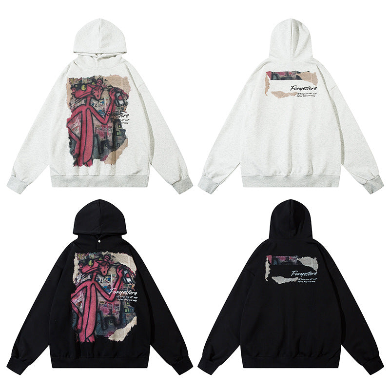 Streetwear Hoodie Vintage Cartoon Animal Print Hooded Sweater