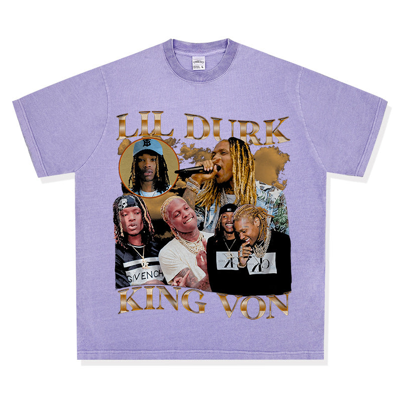 Streetwear masculino vintage hip hop king von print long sleeve short sleeve t-shirt
