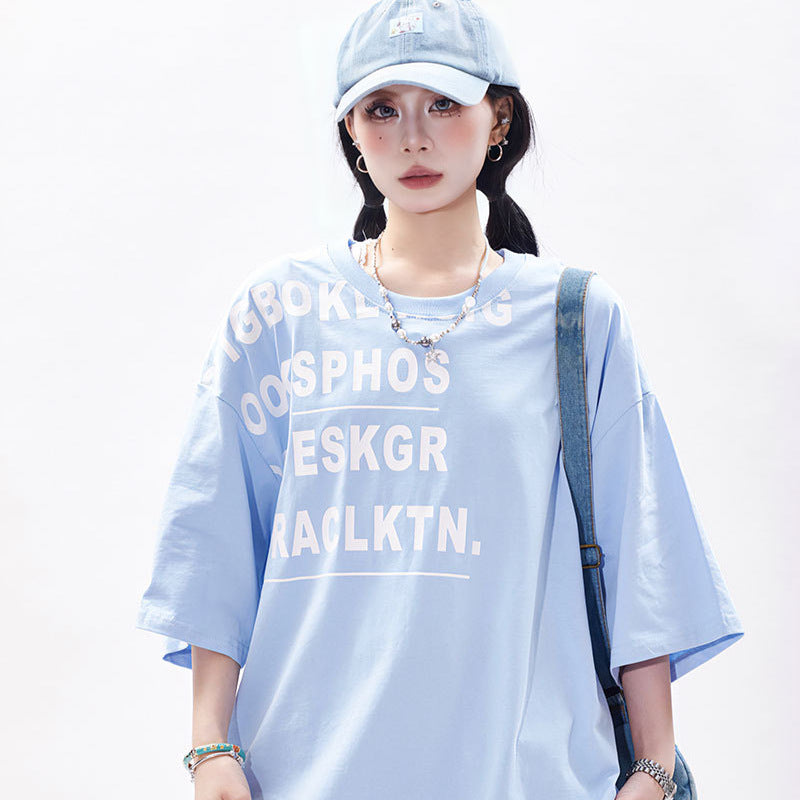 Vintage Tišö Rt Letter Print Short Sleeve T-Shirt Summer Loose Top