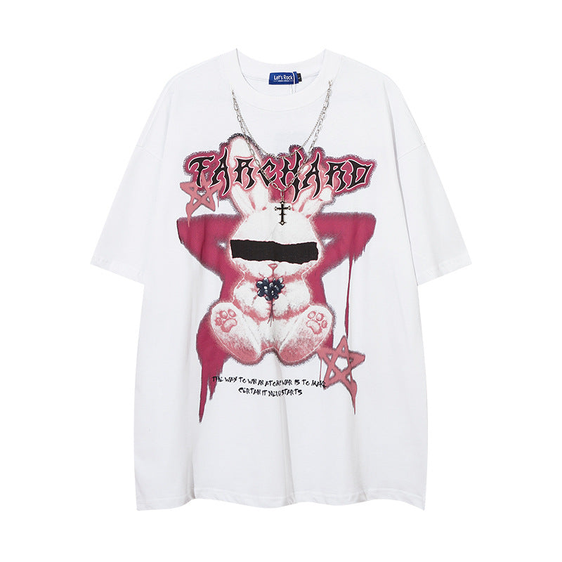 Vintage T Shirts Hip Hop Cartoon Print Short Sleeve T-Shirt