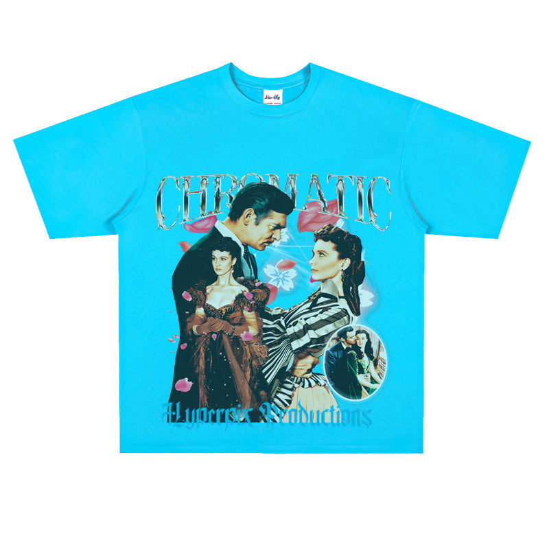 Film Star T Shirt European and American Movies Gone with the World Loose T-shirt Men and Women