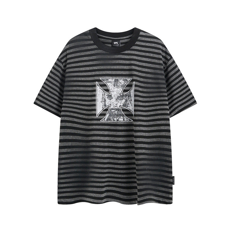 Casual Street Wear Striped T-Shirt Summer Casual Crew Neck T-Shirt Top