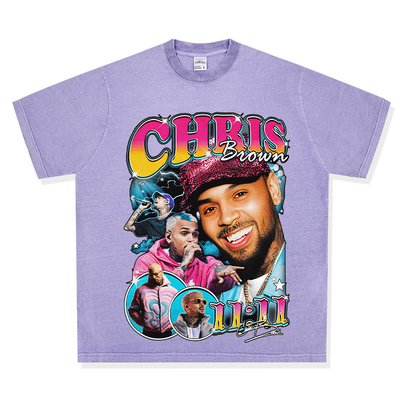 Streetwear masculino vintage Chris Brown print short sleeve t-shirt vintage