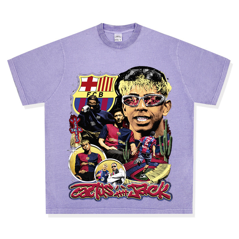Outfit streetwear vintage barça x travis scott front print short sleeve t-shirt
