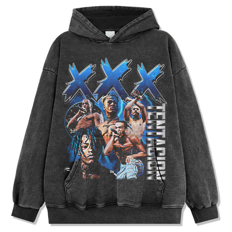 Marcas streetwear usa vintage hip hop XXX TENTACION print batik hooded sweater