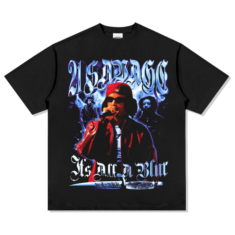 Outfit streetwear vintage hip hop 21 SAVAGE print short sleeve t-shirt