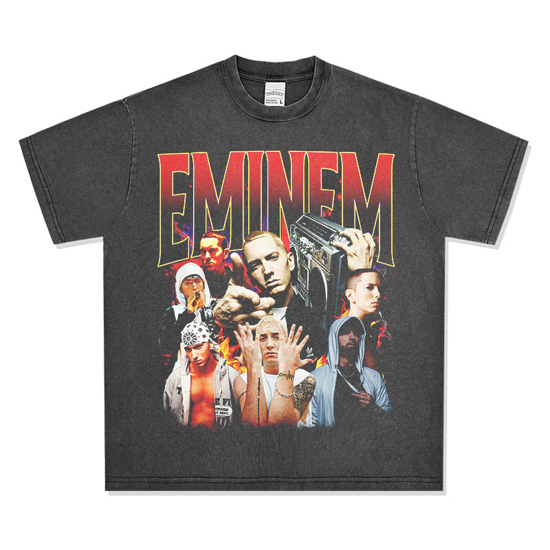 Outfit streetwear vintage hip hop Eminem Eminem print short sleeve t-shirt