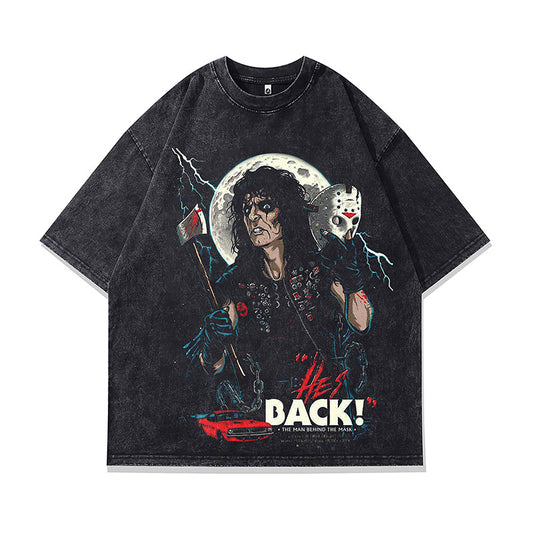 Ropa Vintage Hombre Washed Old Short Sleeve T-Shirt Vintage Demon Print