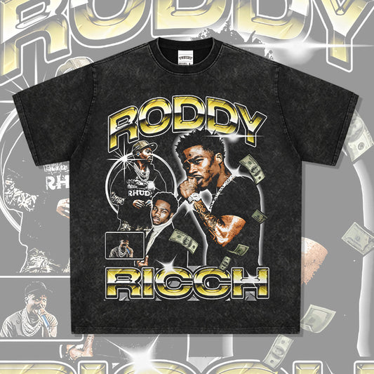 Marcas streetwear usa vintage hip hop roddy ricch print short sleeve t-shirt