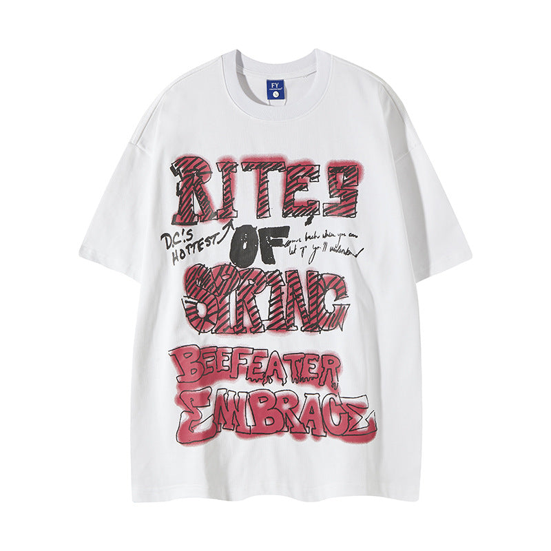 Vintage Usa Shirt Vintage Alphabet Print Crew Neck Short Sleeve T-Shirt