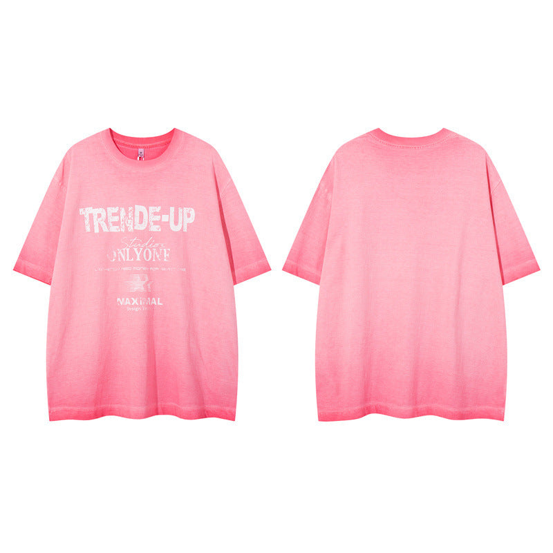 US drip outfits summer retro gradual change wash casual loose short sleeve T-Shirts