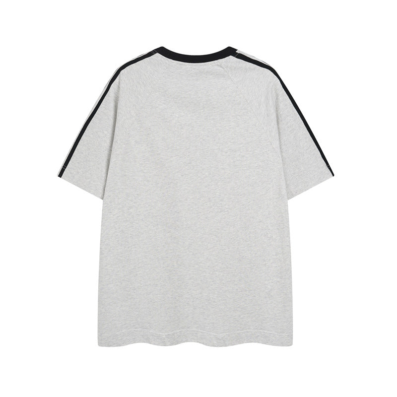 Y2K mens shirt retro round neck splicing men's short-sleeved T-shirt