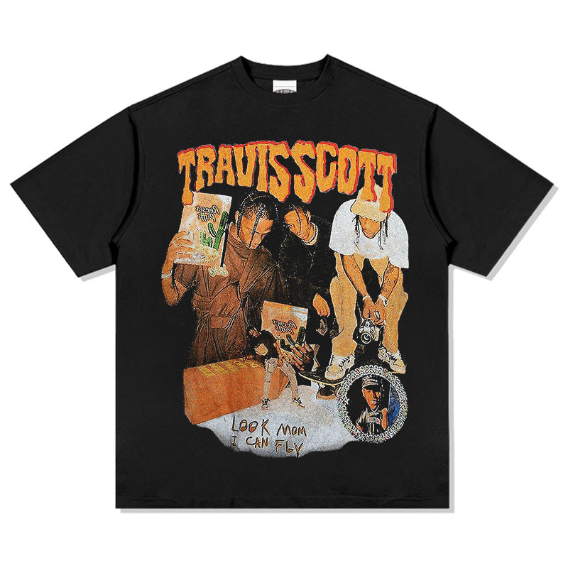 New york hip hop shop hip hop travis scott print long sleeve short sleeve t-shirt