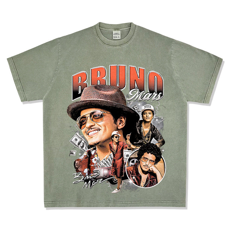 New york hip hop shop vintage singer bruno mars short sleeve t-shirt water