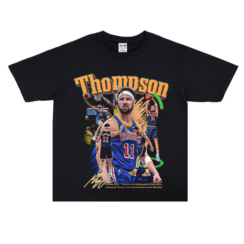 Film Star T Shirt Klaythompson Washed Distressed Printed American T-Shirt Retro Loose Short Sleeve