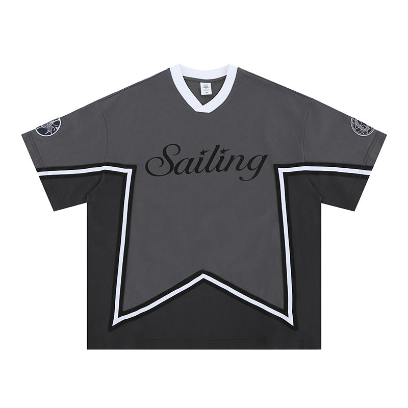 Vintage 90s Hip Hop Clothing Summer Vintage V-Neck Loose Short Sleeve T-Shirt