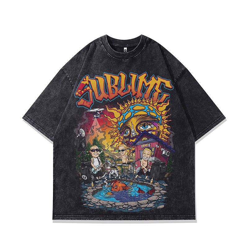 Ropa Vintage Hombre Punk Anime Print Short Sleeve T-Shirt