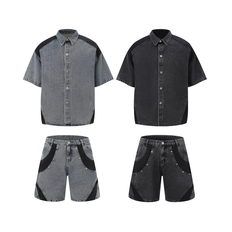 Stone Washed T shirt Retro Washed Short Sleeve Jeans Loose Casual