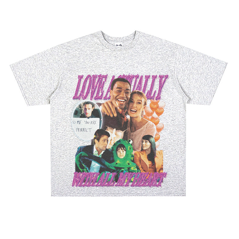 Film Star T Shirt Movie True Love First Loose American Retro Street Cotton T-shirt Men