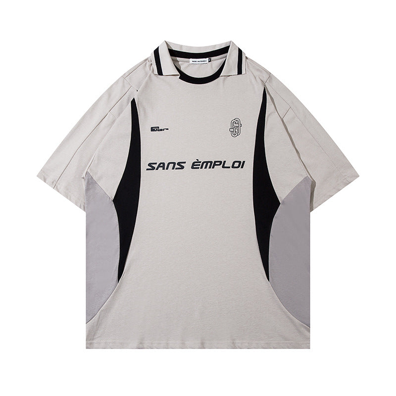 Racing oversized t shirt retro lapel short sleeve t-shirt