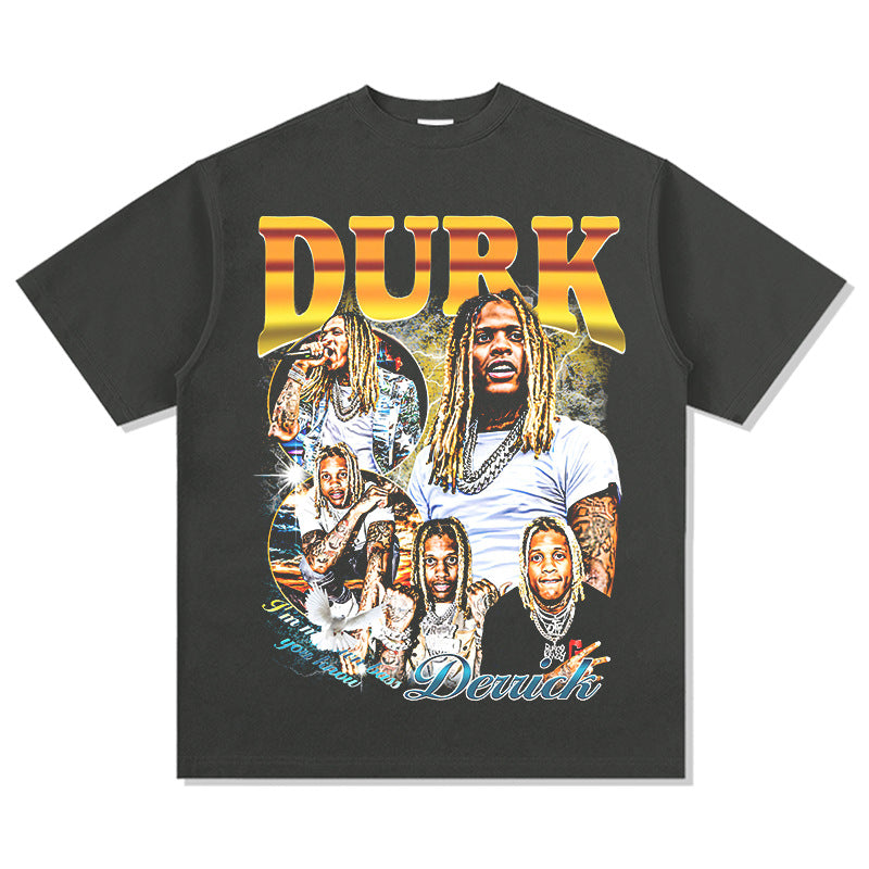 Outfit streetwear vintage, hip hop Lil Durk print short sleeve t-shirt