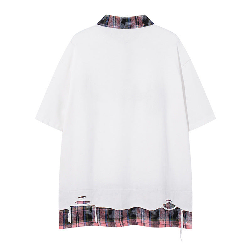 Camisetas streetwear Summer Vintage Ripped Casual Loose Short Sleeve T-Shirt