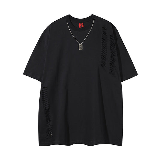 Camisas Retros trendy brand cut hole chain design T-shirt