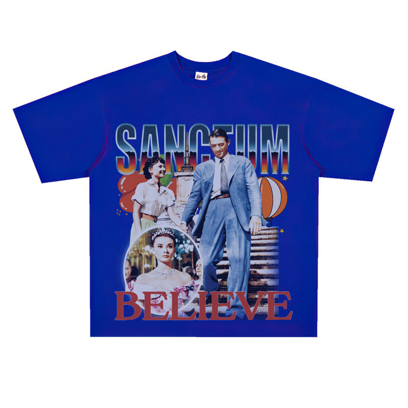 Film Star T Shirt Movie Nostalgia Audrey Hepburn Rome Loose Retro Street T-shirt