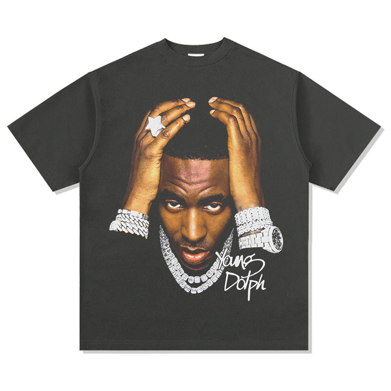 Outfit streetwear Vintage Young Dolph Hip Hop Print Short Sleeve T-Shirt
