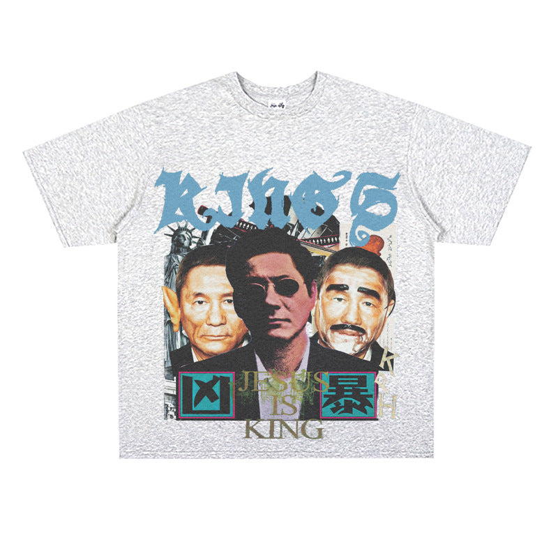 Film Star T Shirt Loose American Retro Street Cotton T-shirt for Men and Women