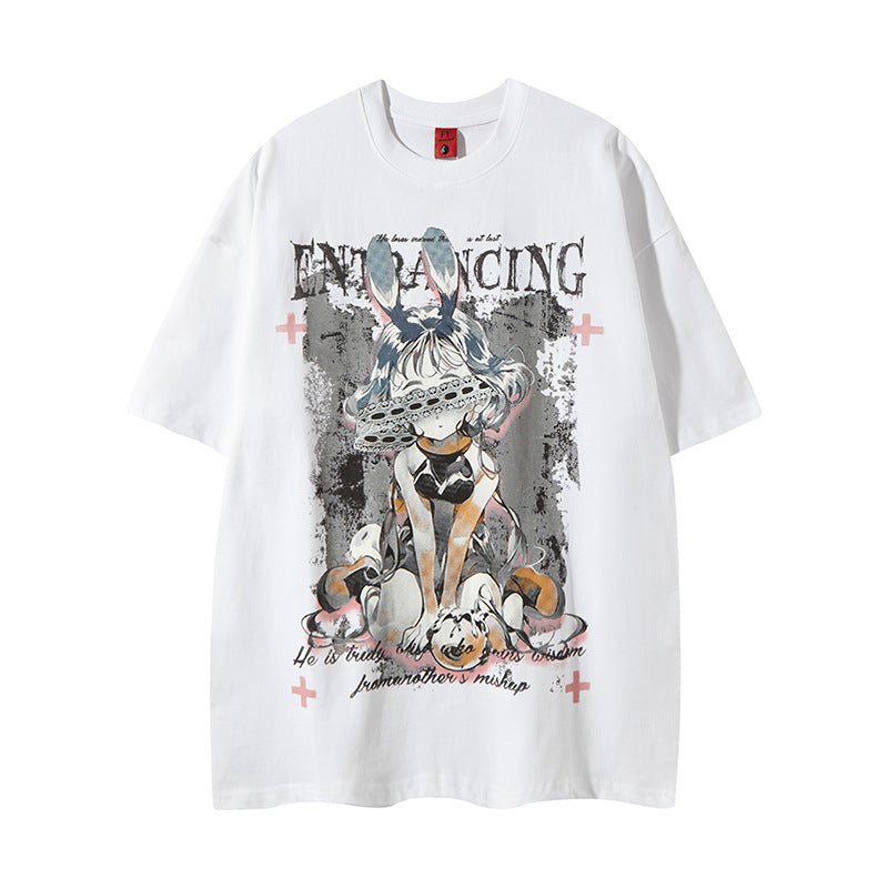 New York Hip Hop Style Old Crew Neck Short Sleeve T-Shirt Hip Hop Loose Top