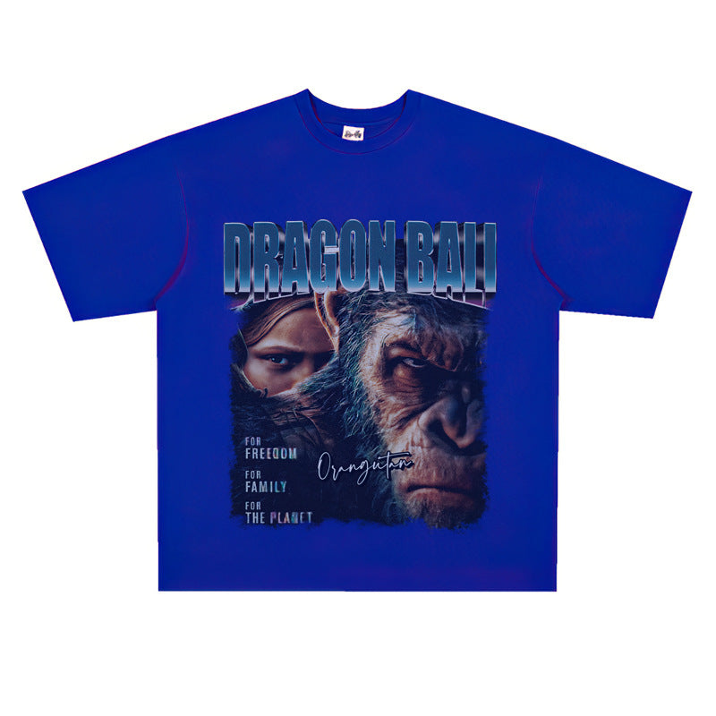 Film Star T Shirt Movie Rise of the Planet of the Apes Pure Cotton Loose Short Sleeve American Retro Trendy T-shirt Men