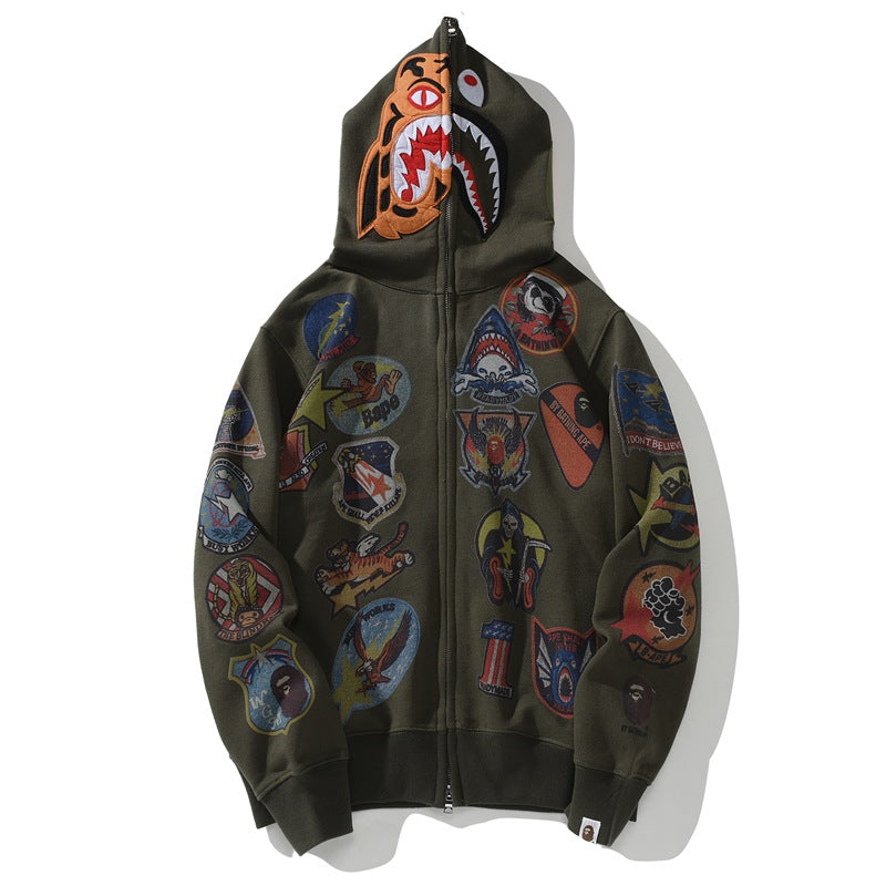 Ape Hoodie Joint Tiger Head Multi-pattern Printed Shark Hooded Cardigan Zip Sweater Jacket