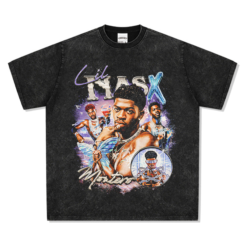Marcas streetwear usa vintage hip hop kid Lil Nas X print short sleeve t-shirt