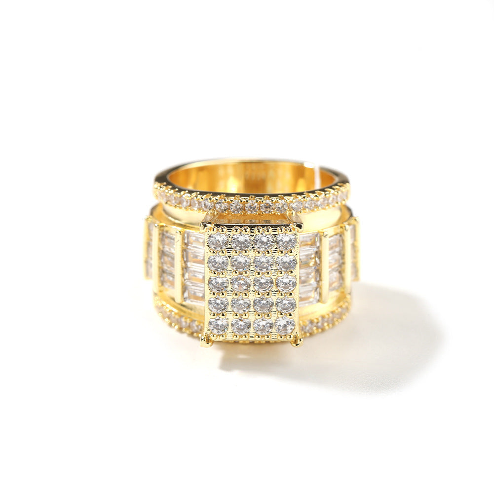 Rings Hip Hop Square Ring Copper Zircon Adjustable St. Valentine's Spectrum