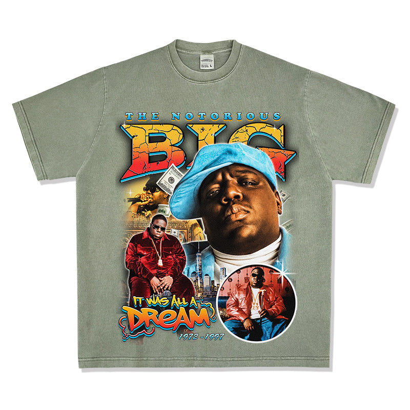 Streetwear masculino vintage hip hop Biggie Smalls print short sleeve t-shirt