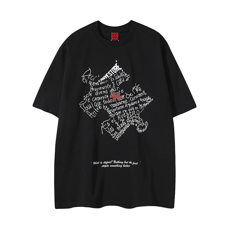 New York Hip Hop Style Graffiti Short Sleeve T-Shirt Summer Loose Crew Neck Top
