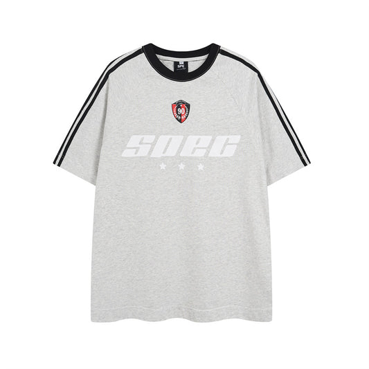 Y2K mens shirt retro round neck splicing men's short-sleeved T-shirt