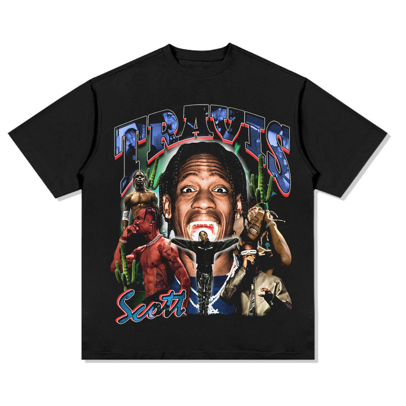 Cool t rapper vintage hip hop Travis Scott print short sleeve t-shirt