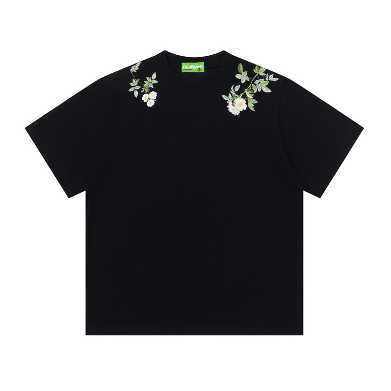 Hip Hop Shirts For Boys Floral Wreath Short Sleeve T-Shirt Summer Loose Top