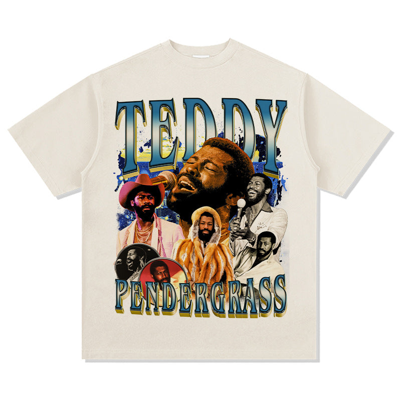 Outfit streetwear Vintage Hip Hop Pendergrass Print Short Sleeve T-Shirt