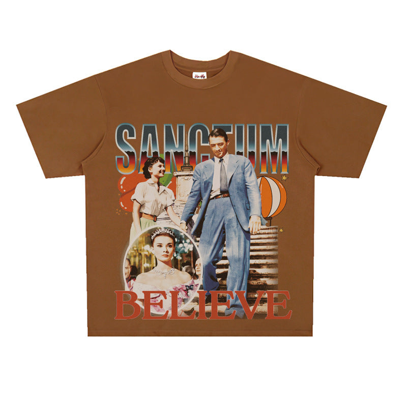 Film Star T Shirt Movie Nostalgia Audrey Hepburn Rome Loose Retro Street T-shirt