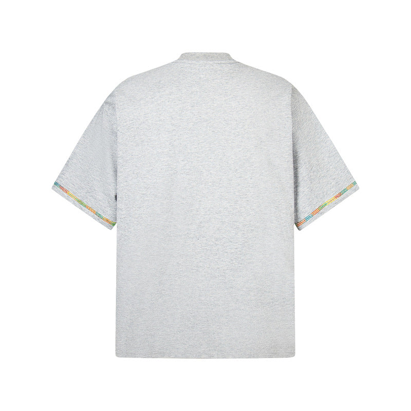 Stone Wash T shirt Vintage Crayon Graffiti Tie Short Sleeve T-Shirt Summer Loose Casual Top