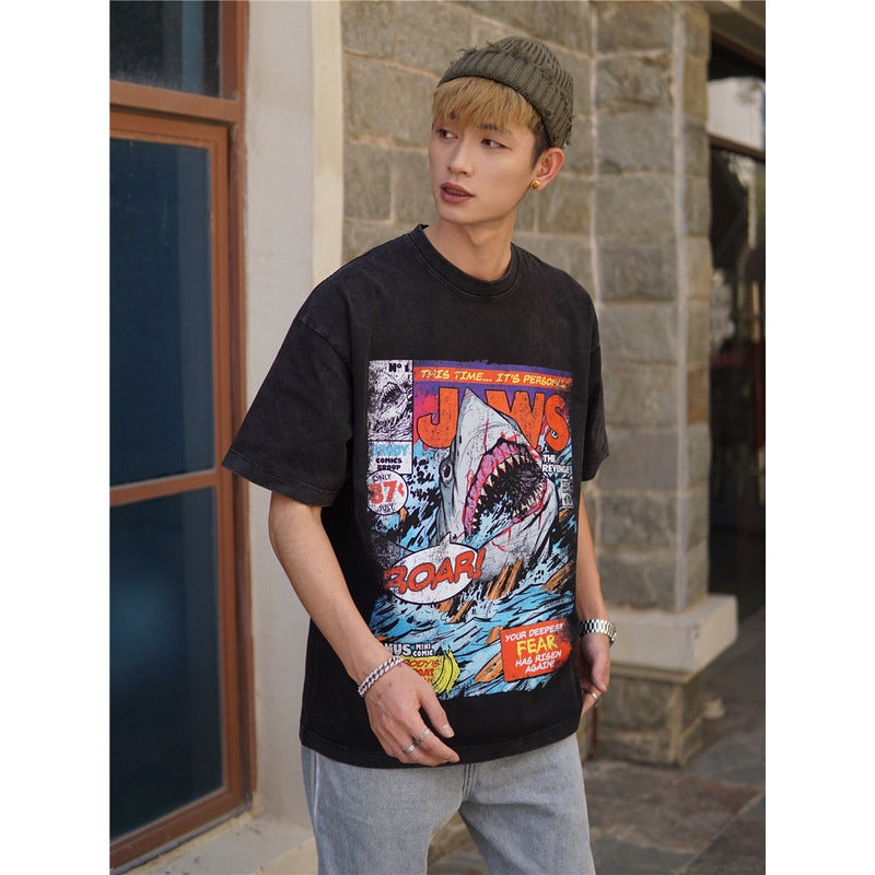 Film Star T Shirt Cotton Loose Short Sleeve American Retro Fashion Printed round Neck T-shirt