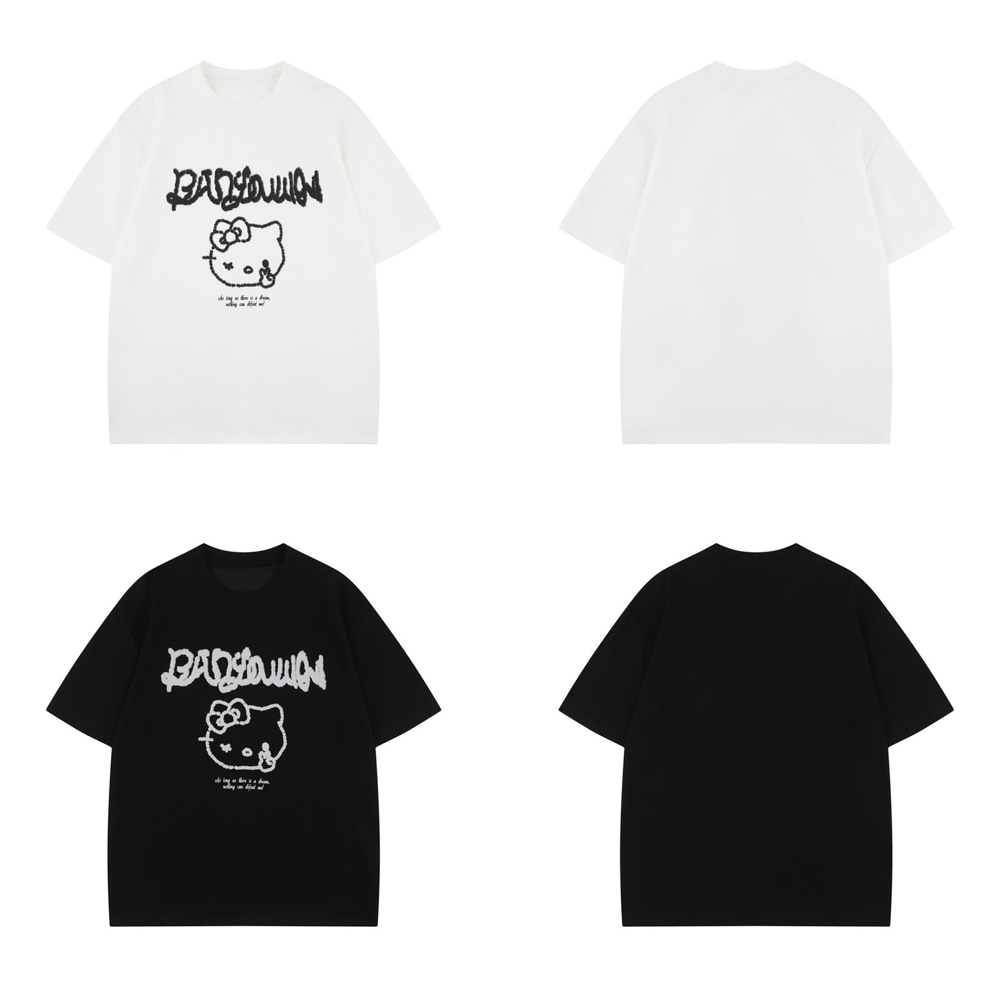 Unisex T-shirts Summer Cartoon KT Cat Men's Loose Short Sleeve T-Shirt