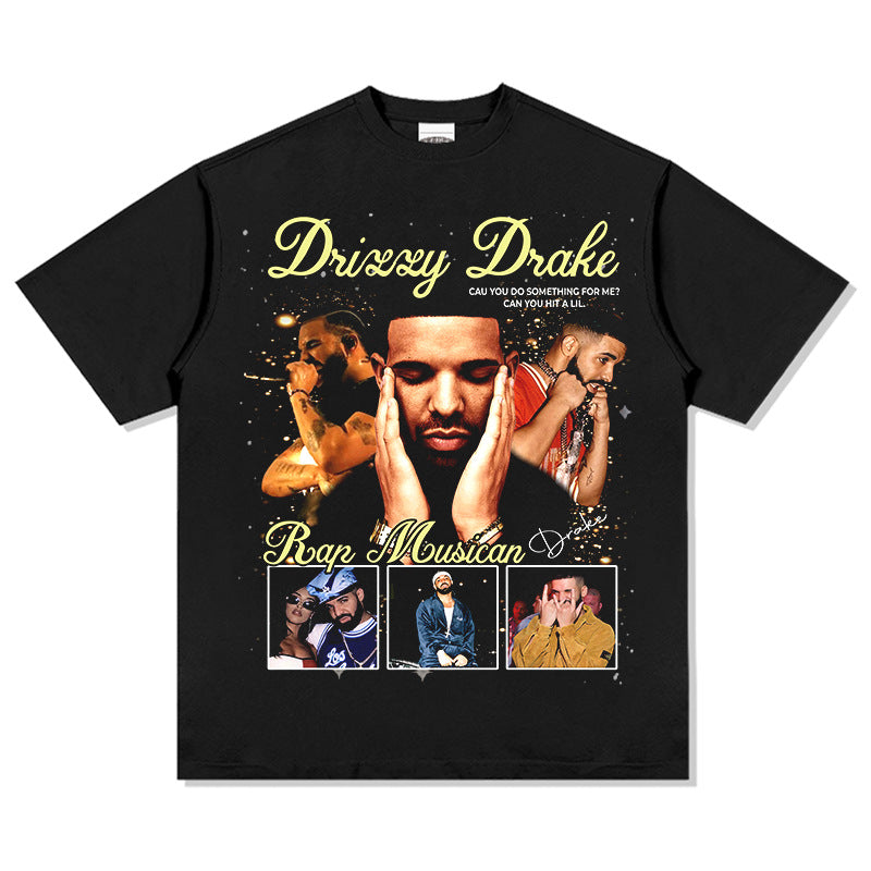 Outfit streetwear vintage hip hop drake drake print short sleeve t-shirt