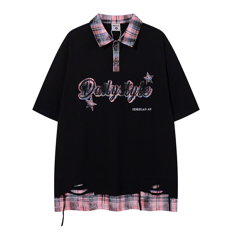 Camisetas streetwear Summer Vintage Ripped Casual Loose Short Sleeve T-Shirt